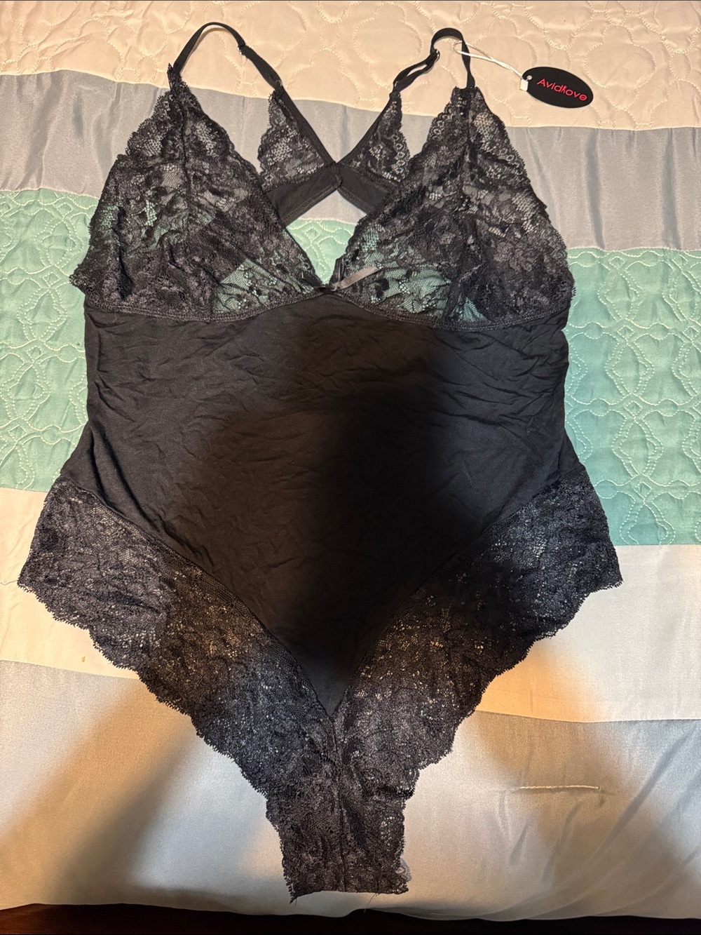 Avidlove Black Lace Chemise Bodysuit with Adjustable Straps